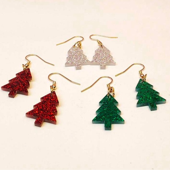 3 pair glitter Christmas tree earrings - Picture 2 of 3